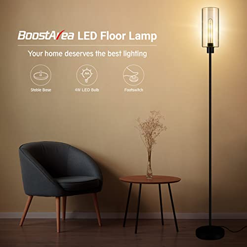 BoostArea Floor Lamp for Living Room, Modern Standing Lamp Stand Up Lamp with Glass Lampshade, 4W Bulb Included, Pole Lamp Tall Lamps for Bedroom, Living Room, Office, Kids Room, Reading