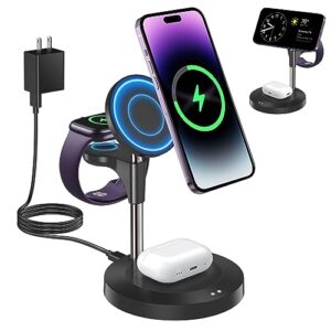 3 in 1 wireless charging station for multiple devices apple, aeinidi 15w fast mag-safe charger stand, magnetic charger for iphone 14 13 12 pro max/plus/pro/mini, apple watch, airpods pro 3 2, black
