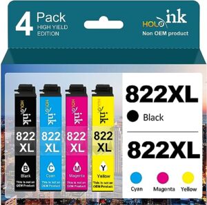822xl ink cartridges remanufactured replacement for epson 822 822 xl t822 ink cartridges for workforce pro wf-4833 wf-3820 wf-4820 wf-4830 wf-4834 printer (black cyan magenta yellow)