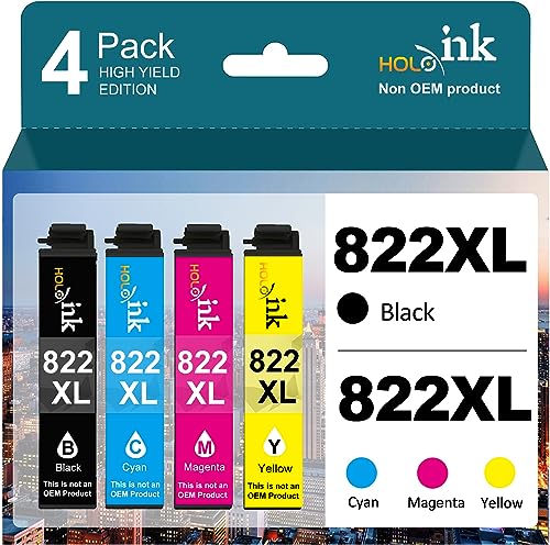 822XL Ink Cartridges Remanufactured Replacement for Epson 822 822 XL T822 Ink Cartridges for Workforce Pro WF-4833 WF-3820 WF-4820 WF-4830 WF-4834 Printer (Black Cyan Magenta Yellow)