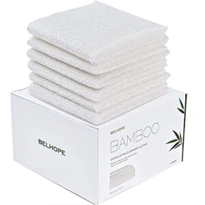 belhope bamboo kitchen dish cloths, absorbent quick drying reusable cleaning cloths, 9.8 x 9.8 inches, 6-pack, white