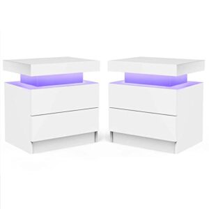 dobleclicli led nightstand set of 2, modern end side table with 2 drawers, 20.5" tall led storage cabinet, bedside furniture for bedroom, living room, salon and office, white