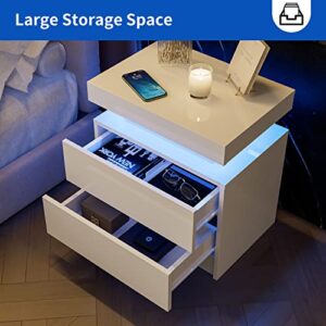 DobleCliCli LED Nightstand Set of 2, Modern End Side Table with 2 Drawers, 20.5" Tall LED Storage Cabinet, Bedside Furniture for Bedroom, Living Room, Salon and Office, White