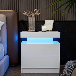 DobleCliCli LED Nightstand Set of 2, Modern End Side Table with 2 Drawers, 20.5" Tall LED Storage Cabinet, Bedside Furniture for Bedroom, Living Room, Salon and Office, White