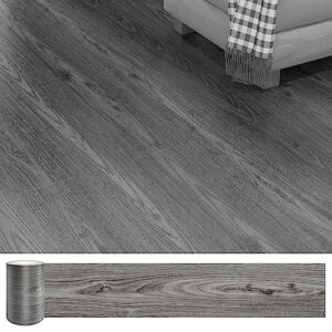 peel and stick floor tile, 36 pack 54 sq.ft,vinyl flooring tiles wood plank sheet,self-adhesive diy flooring for bathroom,kitchen,bedroom, living room, （36" x 6"，nature grey）