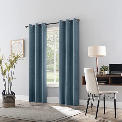 Sun Zero Tulare All Over Texture Thermal Total Blackout Grommet Curtain Panel, 40" x 96", Blue