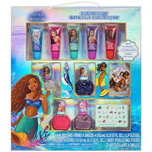 townley girl disney the little mermaid sparkly cosmetic makeup set for girls with lip gloss nail polish nail stickers - 11 pcs| perfect for parties sleepovers makeovers| birthday gift for girls above 3 yrs