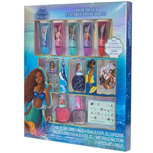 Townley Girl Disney The Little Mermaid Sparkly Cosmetic Makeup Set for Girls with Lip Gloss Nail Polish Nail Stickers - 11 Pcs| Perfect for Parties Sleepovers Makeovers| Birthday Gift for Girls above 3 Yrs