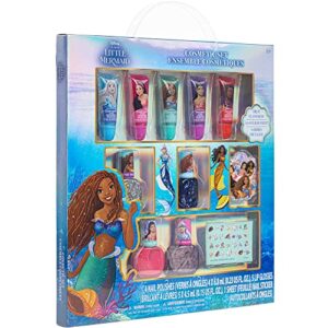 Townley Girl Disney The Little Mermaid Sparkly Cosmetic Makeup Set for Girls with Lip Gloss Nail Polish Nail Stickers - 11 Pcs| Perfect for Parties Sleepovers Makeovers| Birthday Gift for Girls above 3 Yrs