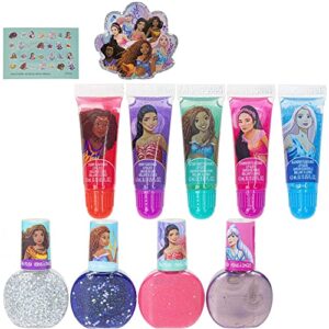 Townley Girl Disney The Little Mermaid Sparkly Cosmetic Makeup Set for Girls with Lip Gloss Nail Polish Nail Stickers - 11 Pcs| Perfect for Parties Sleepovers Makeovers| Birthday Gift for Girls above 3 Yrs
