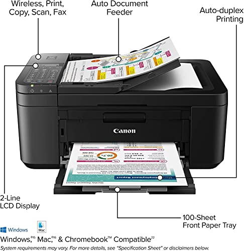 Canon PIXMA TR4720 All-in-One Wireless Color Inkjet Printer, Black - Print Copy Scan Fax - 2-Line LCD Display, 4800 x 1200 dpi, Auto 2-Side Printing, 20-Sheet ADF, DAODYANG Printer_Cable