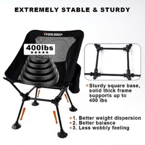 WORLDEEP Folding Camping Chair,Portable Camping Chair Lightweight Compact Camping Chair with Side Pockets for Outdoor Camp, Travel, Beach, Picnic, Hiking, Supports 400Lbs