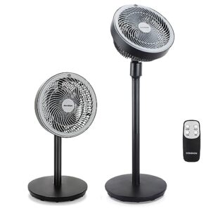 sonbion standing fan, 12 inch pedestal fan with remote control, three speeds air circulator fan, 2 in 1 oscillating air circulation floor fan for home office, two height settings and 7h timer function