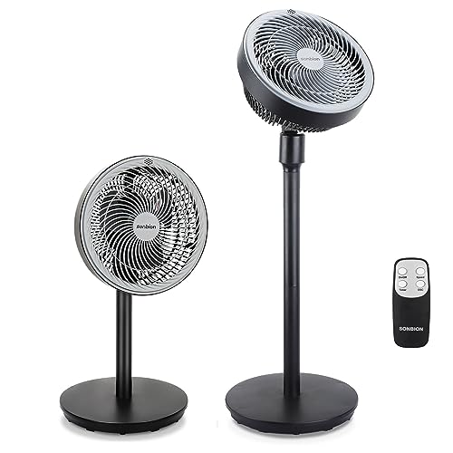 SONBION Standing Fan, 12 Inch Pedestal Fan with Remote Control, Three Speeds Air Circulator Fan, 2 In 1 Oscillating Air Circulation Floor Fan for Home Office, Two Height Settings and 7H Timer Function