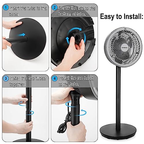 SONBION Standing Fan, 12 Inch Pedestal Fan with Remote Control, Three Speeds Air Circulator Fan, 2 In 1 Oscillating Air Circulation Floor Fan for Home Office, Two Height Settings and 7H Timer Function