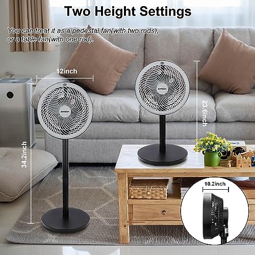 SONBION Standing Fan, 12 Inch Pedestal Fan with Remote Control, Three Speeds Air Circulator Fan, 2 In 1 Oscillating Air Circulation Floor Fan for Home Office, Two Height Settings and 7H Timer Function