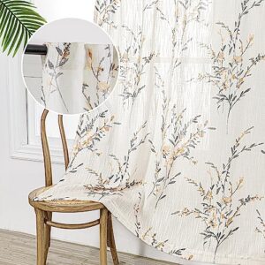 mysky home yellow curtains 84 inch length 2 panels set for living room semi sheer curtains bedroom floral printing linen look drapes with light filtering privacy protect for sliding door, 50'' x 84''