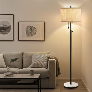 gyrovu marble floor lamp, adjustable height standing lamp with marble base tall lamp with pull chain switch floor lamps for living room, bedroom & office bulbs not included(black)