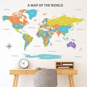 decowall dl3-2302 colourful world map wall stickers decals poster art board tapestry décor history large for kids travel bathroom enjoy wallpaper vintage home living room bedroom baby nursery