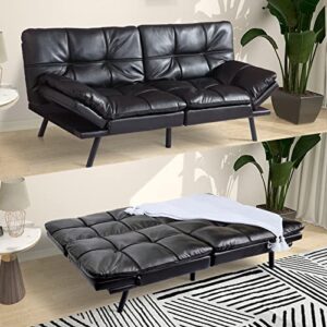 maxspeed sofa bed, modern convertible futon sleeper couch daybed with adjustable armrests for studio, apartment,office,small space, compact living room,black