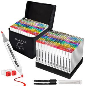 banral 120 colors alcohol markers set, dual tip art markers pens, permanent alcohol based markers for artists kids adult coloring, illustration sketch markers for drawing with case and holders