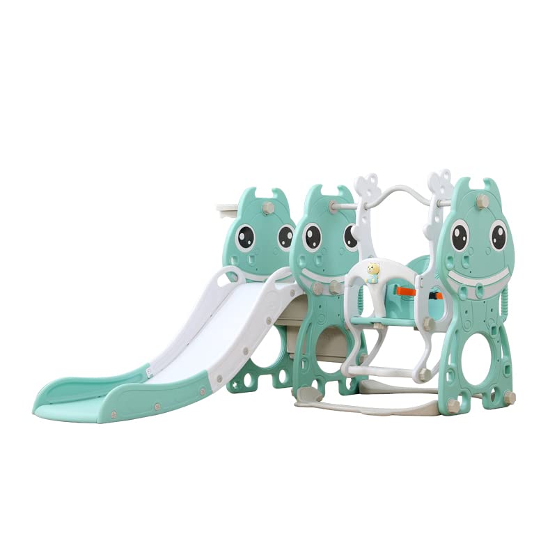 Kids Swing and Slide Set with Basketball Ring and Music Player Kids Fun Slide Set for Indoor and Outdoor Playground Playset (Music Dream Dragon Green)