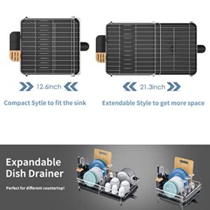 Dish Drying Rack, Dish Racks for Kitchen Counter, large dish drying rack with drainboard,dish drainers for kitchen counter, Anti-Rust Kitchen Drying Rack, Stainless steel expandable dish drying Rack