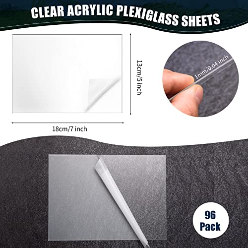 96 Pack Clear Acrylic Sheets Plexiglass Sheets 7x5-0.04 Inch Thick Clear Plastic Sheet Transparent Plexi Glass PETG Panels with Protective Paper for DIY Craft Projects, Sign, Replacement Picture Frame
