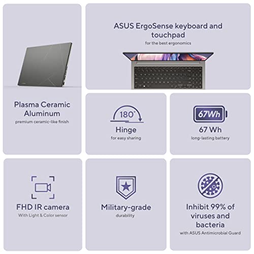 ASUS Zenbook 15 OLED Laptop, 15.6” OLED 2.8K Display, AMD Ryzen 7 7735U CPU, AMD Radeon Graphics, 32GB RAM, 1TB SSD, Windows 11 Home, Basalt Grey, UM3504DA-DS76