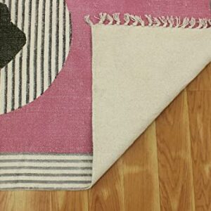 Casavani Indian Handmade Pink, Black Solid Area Rug Boho Kilim Flat Weave Indoor Hall Room Decor Carpet Throw Rug Boho Rugs for Bedroom Living Room Bathroom Balcony 2.6x8 Feet Runner