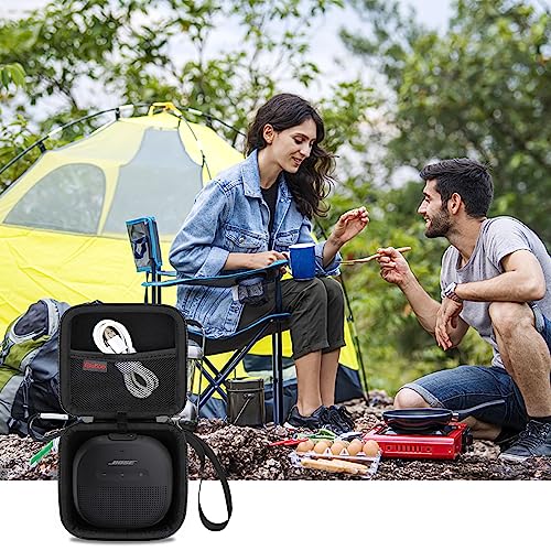 Elonbo Carrying Case for Bose SoundLink Micro Bluetooth Speaker, Small Portable Waterproof Speaker Travel Protective Bag Storage Cover, Mesh Pocket Fits Included Micro-USB Cable. Black