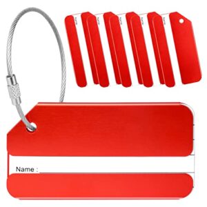 yizhet luggage tags, 6 pack aluminium alloy suitcase tag, luggage tag with steel loop and id, luggage tags for suitcases(red 6 pcs)