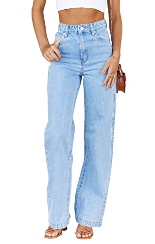 PLNOTME Women's High Waisted Jeans Straight Leg Boyfriend Baggy Casual Denim Pants