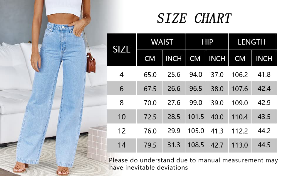 PLNOTME Women's High Waisted Jeans Straight Leg Boyfriend Baggy Casual Denim Pants