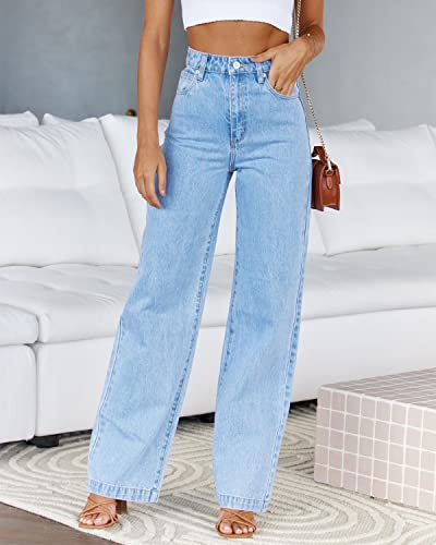 PLNOTME Women's High Waisted Jeans Straight Leg Boyfriend Baggy Casual Denim Pants