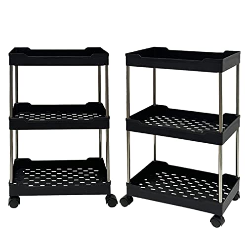 OHAHALICO 2 Pack 3 Tier Storage Cart, Bathroom Rolling Utility Cart Storage Organizer Slide Out Cart, Mobile Shelving Unit Organizer Trolley for Office Bathroom Kitchen Laundry Room, Black