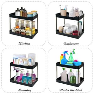 OHAHALICO 2 Pack 3 Tier Storage Cart, Bathroom Rolling Utility Cart Storage Organizer Slide Out Cart, Mobile Shelving Unit Organizer Trolley for Office Bathroom Kitchen Laundry Room, Black