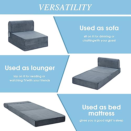 XIECUVA Sleeper Sofa Bed, Memory Foam Folding Sleeper Chair Couch Bed with Soft Cushions, Characteristic Sofa Mattress in Living Room Bedroom Guest Room Home Office (6''*24''*70'', Grey)