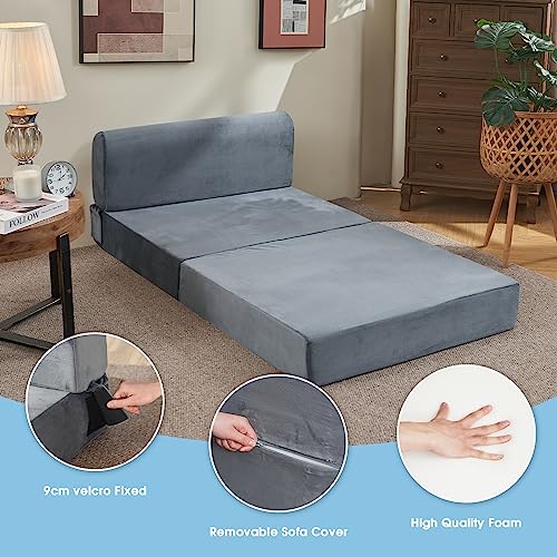 XIECUVA Sleeper Sofa Bed, Memory Foam Folding Sleeper Chair Couch Bed with Soft Cushions, Characteristic Sofa Mattress in Living Room Bedroom Guest Room Home Office (6''*24''*70'', Grey)