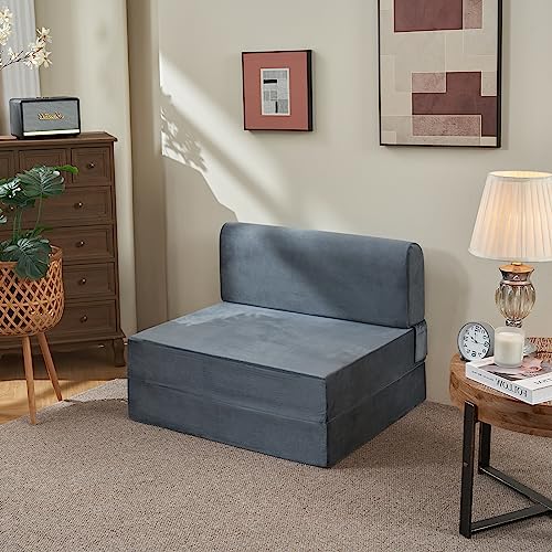 XIECUVA Sleeper Sofa Bed, Memory Foam Folding Sleeper Chair Couch Bed with Soft Cushions, Characteristic Sofa Mattress in Living Room Bedroom Guest Room Home Office (6''*24''*70'', Grey)