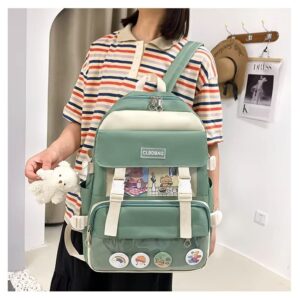 MOJIDUO Kawaii Backpack 4Pcs Set with cute plush Pendants & Badge,High capacity School Bag Cute Aesthetic Backpack