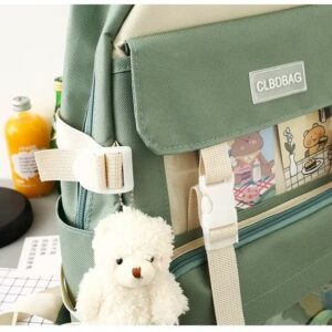 MOJIDUO Kawaii Backpack 4Pcs Set with cute plush Pendants & Badge,High capacity School Bag Cute Aesthetic Backpack