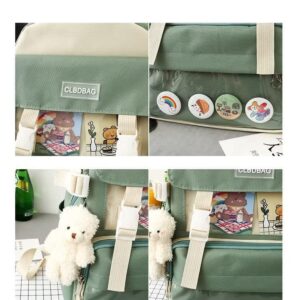 MOJIDUO Kawaii Backpack 4Pcs Set with cute plush Pendants & Badge,High capacity School Bag Cute Aesthetic Backpack