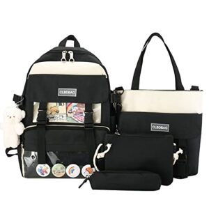 mojiduo kawaii backpack 4pcs set with cute plush pendants & badge,high capacity school bag cute aesthetic backpack