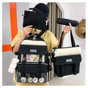 MOJIDUO Kawaii Backpack 4Pcs Set with cute plush Pendants & Badge,High capacity School Bag Cute Aesthetic Backpack