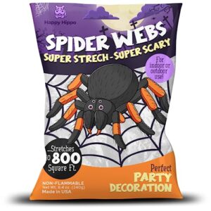 happy hippo halloween spider web decoration, 200 sqare feet & plastic spiders, halloween party supplies, spider webs (small, 200 sq feet)