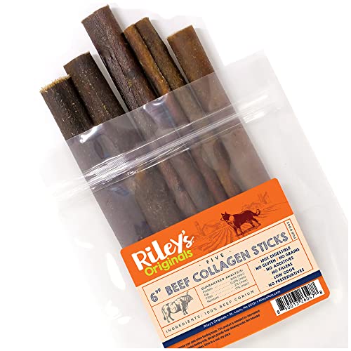 Riley's 6 Inch Beef Collagen Sticks for Dogs - Collagen Chews for Dogs - Bully Stick & Rawhide Alternative Dog Chews Long Lasting - No Raw Hide Dog Chews - Single Ingredient Dog Treat - 5 ct