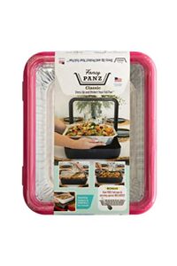 fancy panz classic, dress up & protect your foil pan, made in usa, fits half size foil pans. foil pan & serving spoon included. hot or cold food. stackable for easy travel. (hot pink)