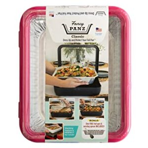 Fancy Panz Classic, Dress Up & Protect Your Foil Pan, Made in USA, Fits Half Size Foil Pans. Foil Pan & Serving Spoon Included. Hot or Cold Food. Stackable for easy travel. (Hot Pink)