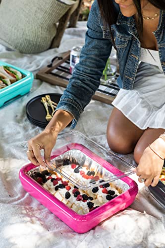 Fancy Panz Classic, Dress Up & Protect Your Foil Pan, Made in USA, Fits Half Size Foil Pans. Foil Pan & Serving Spoon Included. Hot or Cold Food. Stackable for easy travel. (Hot Pink)